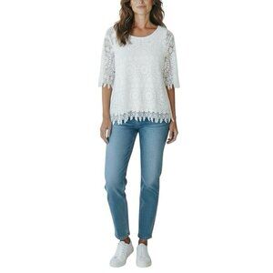 Chicos Lace and Pleats Alabaster Top Size 1 White Coastal Beach Summer Travel